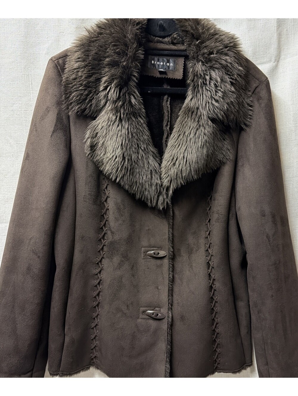 Braetan Womens Brown Faux Suede & Fur Trim Toggle Front Jacket Size X-Large